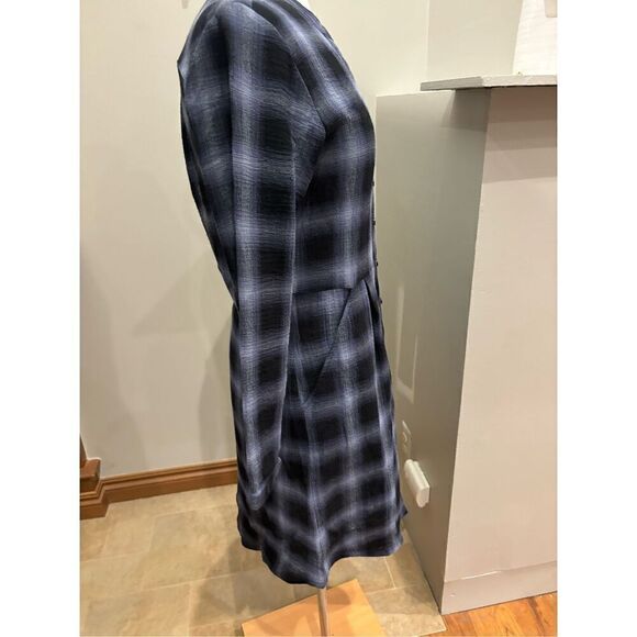 Garnet Hill Gauze Shirtdress 2 EUC navy plaid long sleeve organic cotton button - Picture 10 of 10